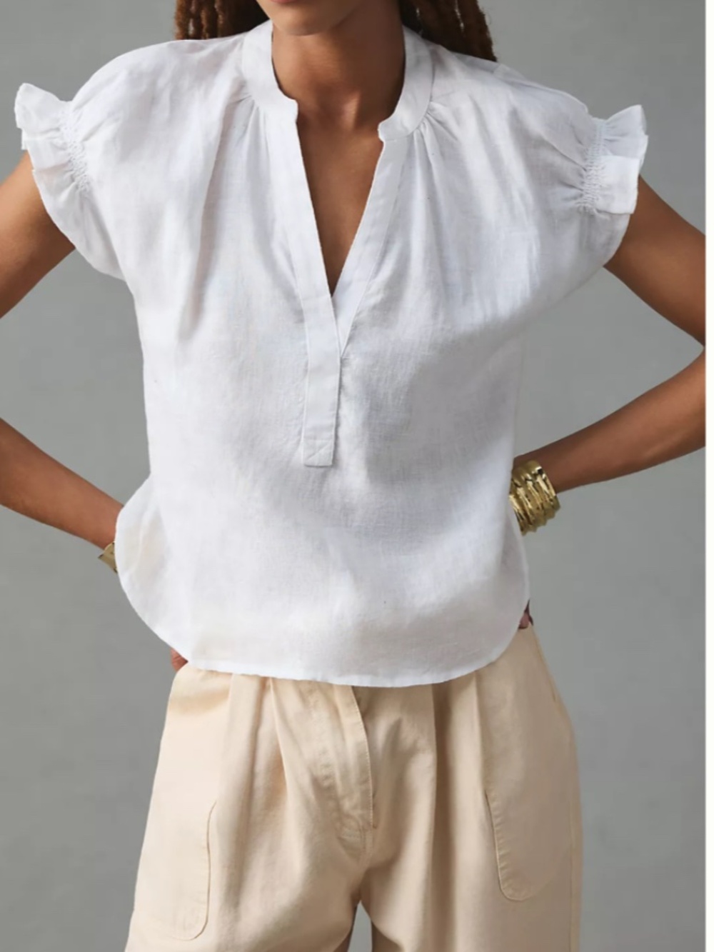 Anthropologie Pilcro size M The Tatum linen flutter sleeve blouse white boho